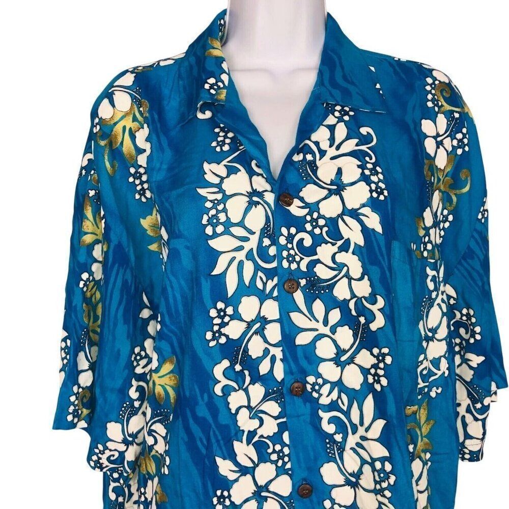 Hawaiian Aloha Tropical Shirt Shorts Set Mens XXL Blue White Floral TIKI